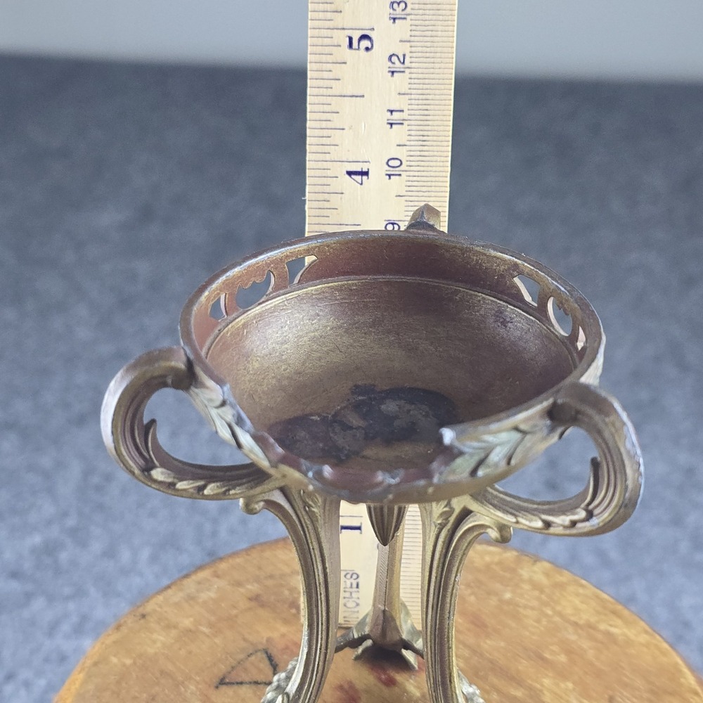 Antique Art Nouveau Spelter Incense Burner Censer Floral Tripod Bronze Finish - Picture 8 of 8